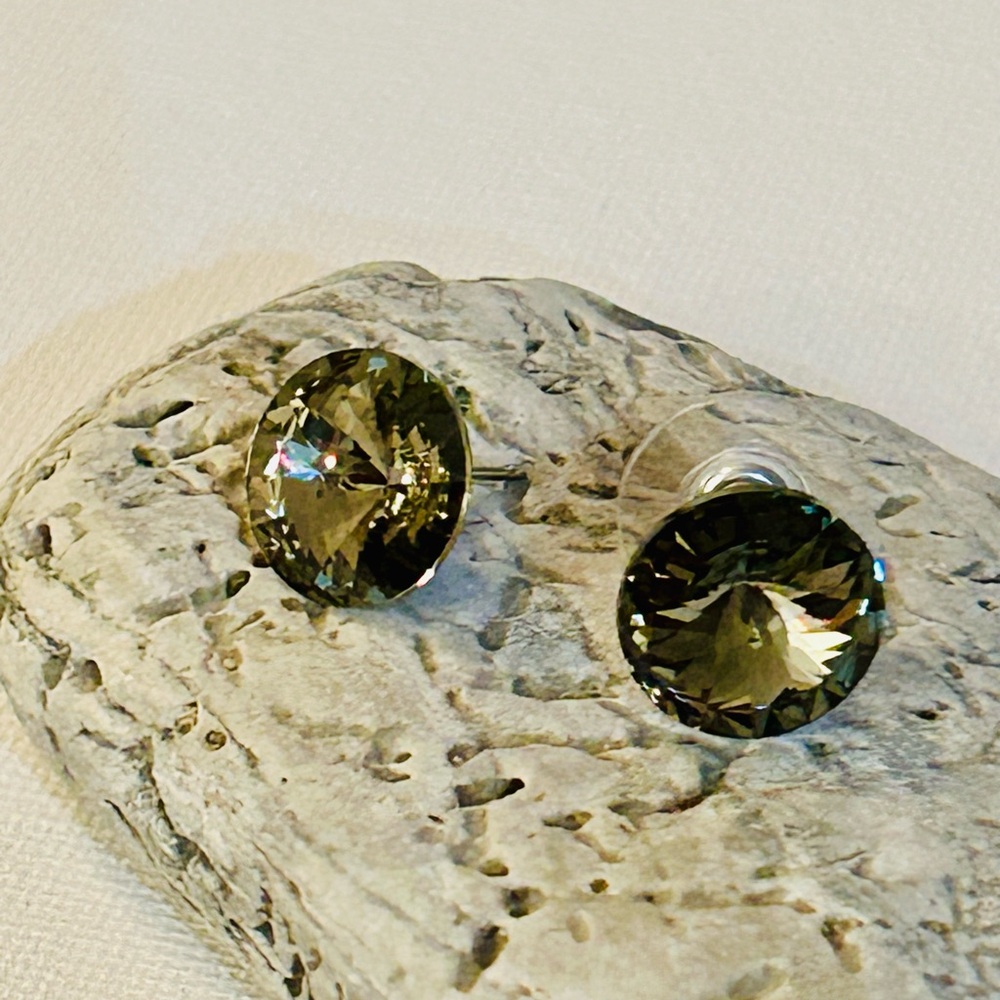 Swarovski crystals stud earrings, dark gray Swarovski studs, made in U.S.A.
